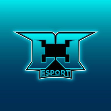 EE Logo ESport Oyun Parolası Mavi Işık Renk tasarım vektörü şablonu