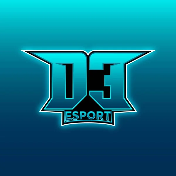 Deロゴ Esport Gaming Initial Blue Lightカラーデザインベクトルテンプレート — ストックベクタ