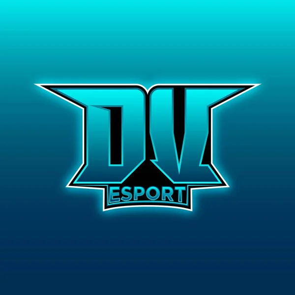 Dvロゴ Esport Gaming Initial Blue Lightカラーデザインベクトルテンプレート — ストックベクタ