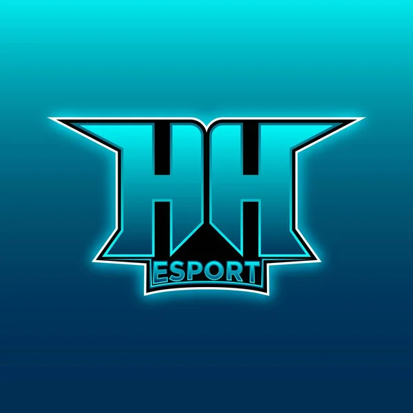HhロゴEsport Gaming Initial Blue Lightカラーデザインベクトルテンプレート — ストックベクタ