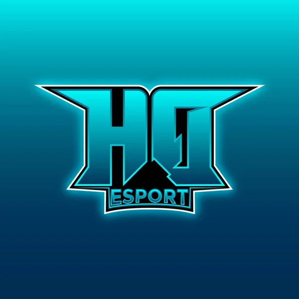 Hqロゴ Esport Gaming Initial Blue Lightカラーデザインベクトルテンプレート — ストックベクタ