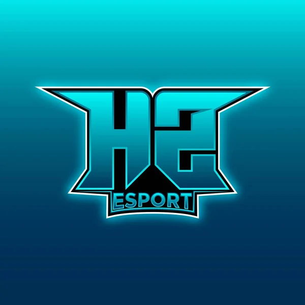 Hzロゴ Esport Gaming Initial Blue Lightカラーデザインベクトルテンプレート — ストックベクタ