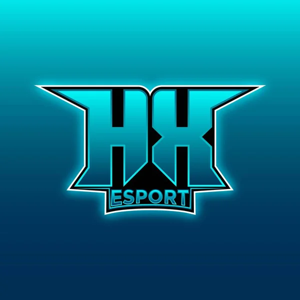 Hxロゴ Esport Gaming Initial Blue Lightカラーデザインベクトルテンプレート — ストックベクタ