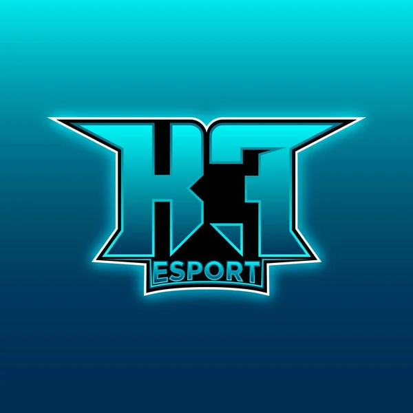 KfロゴEsport Gaming Initial Blue Lightカラーデザインベクトルテンプレート — ストックベクタ