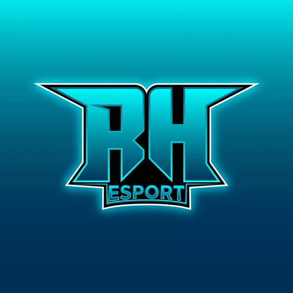 Rhロゴ Esport Gaming Initial Blue Lightカラーデザインベクトルテンプレート — ストックベクタ