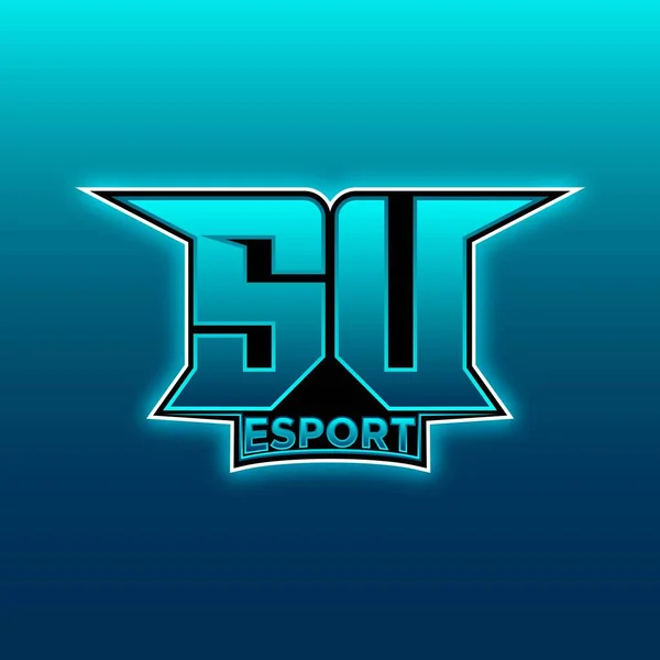 Suロゴ Esport Gaming Initial Blue Lightカラーデザインベクトルテンプレート — ストックベクタ