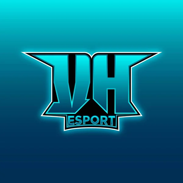 Vhロゴ Esport Gaming Initial Blue Lightカラーデザインベクトルテンプレート — ストックベクタ