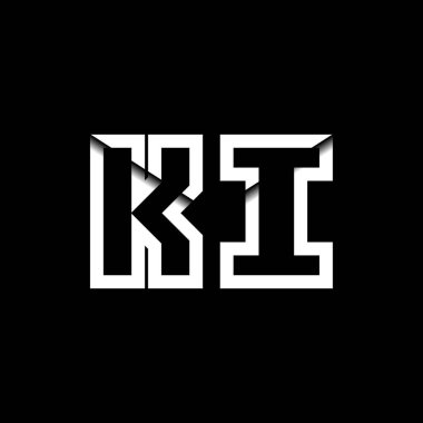 KI Monogram Logo Harfi İleti Zarfı Simge Biçimi şablon vektörü