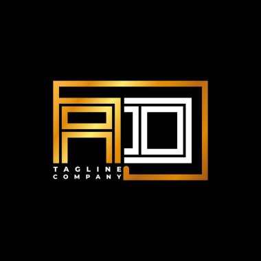 AD Logo harfli monogram şekil çizgisi altın vektör şablonu. İş monogram şirketi