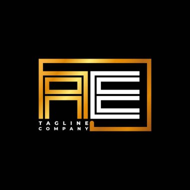 AE logo harfi monogram şekil çizgisi altın vektör şablonu. İş monogram şirketi