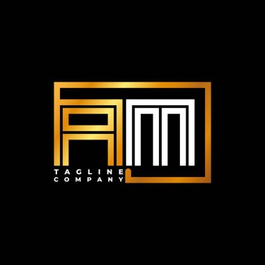 AM Logo harfli monogram şekil çizgisi altın vektör şablonu. İş monogram şirketi