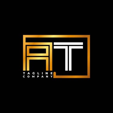 AT Logo harfli monogram şekil çizgisi altın vektör şablonu. İş monogram şirketi