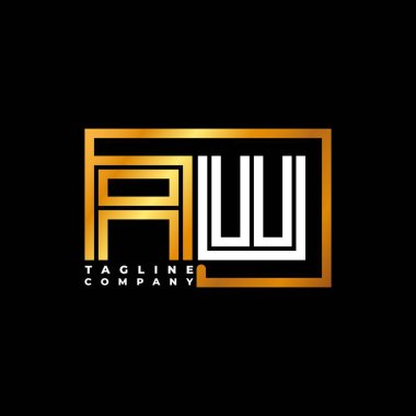 AW Logo harfi monogram şekil çizgisi altın vektör şablonu. İş monogram şirketi