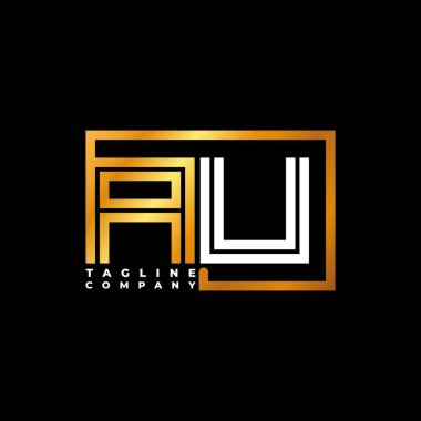 AU Logo harfi monogram şekil çizgisi altın vektör şablonu. İş monogram şirketi