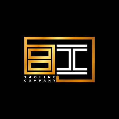 BI Logosu harfleri monogram şekil çizgisi altın vektör şablonu. İş monogram şirketi