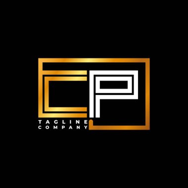 CP Logo harfi monogram şekil çizgisi altın vektör şablonu. İş monogram şirketi
