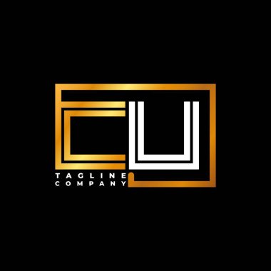 İşlemci Logosu harfleri, şekil çizgisi, altın vektör şablonu. İş monogram şirketi