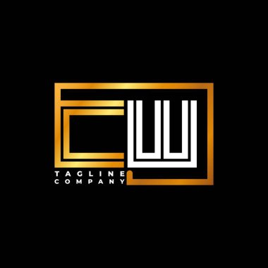 CW Logo harfi monogram şekil çizgisi altın vektör şablonu. İş monogram şirketi