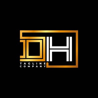 DH logo harfi monogram şekil çizgisi altın vektör şablonu. İş monogram şirketi