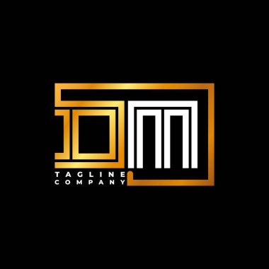 DM Logo harfli monogram şekil çizgisi altın vektör şablonu. İş monogram şirketi