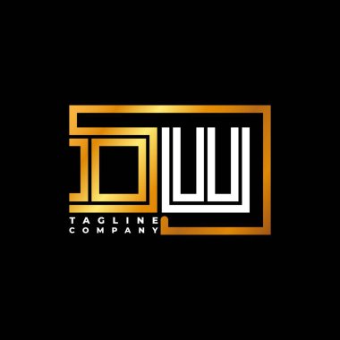 DW Logo harfli monogram şekil çizgisi altın vektör şablonu. İş monogram şirketi