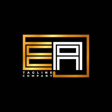 EA Logo harfi monogram şekil çizgisi altın vektör şablonu. İş monogram şirketi