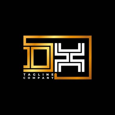 DX Logo harfli monogram şekil çizgisi altın vektör şablonu. İş monogram şirketi