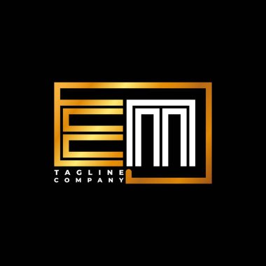 EM Logo harfi monogram şekil çizgisi altın vektör şablonu. İş monogram şirketi