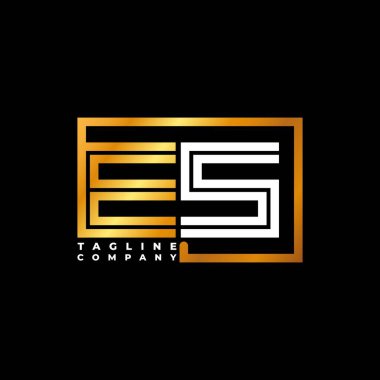 ES harfli monogram şekil çizgisi altın vektör şablonu. İş monogram şirketi