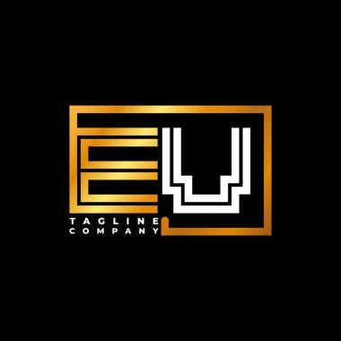 EV logo harfi monogram şekil çizgisi altın vektör şablonu. İş monogram şirketi