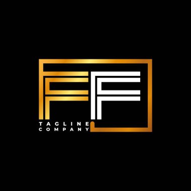 FF Logo harfli monogram şekil çizgisi altın vektör şablonu. İş monogram şirketi