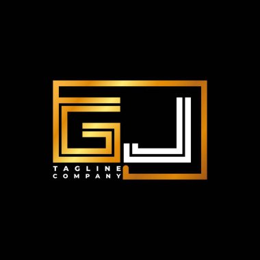 GJ Logo harfi monogram şekil çizgisi altın vektör şablonu. İş monogram şirketi