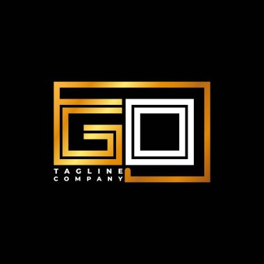 GO Logo harfi monogram şekil çizgisi altın vektör şablonu. İş monogram şirketi