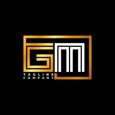 GM Logo harfli monogram şekil çizgisi altın vektör şablonu. İş monogram şirketi