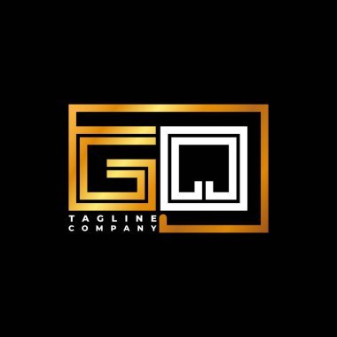 GQ Logo harfi monogram şekil çizgisi altın vektör şablonu. İş monogram şirketi