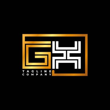 GX Logo harfli monogram şekil çizgisi altın vektör şablonu. İş monogram şirketi