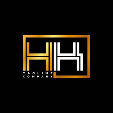 HK Logo harfli monogram şekil çizgisi altın vektör şablonu. İş monogram şirketi