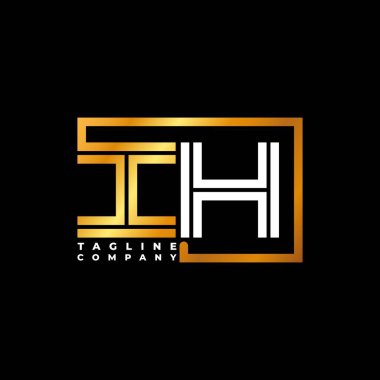 IH logo harfi monogram şekil çizgisi altın vektör şablonu. İş monogram şirketi