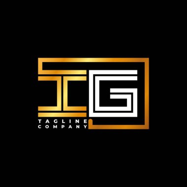 IG logo harfi monogram şekil çizgisi altın vektör şablonu. İş monogram şirketi