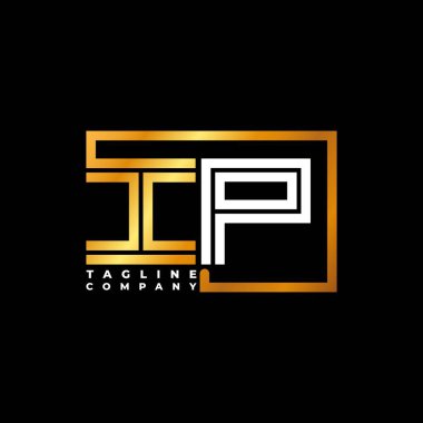 IP Logo harfi monogram şekil çizgisi altın vektör şablonu. İş monogram şirketi
