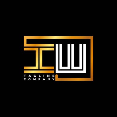 IW Logo harfi monogram şekil çizgisi altın vektör şablonu. İş monogram şirketi
