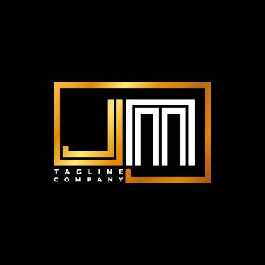 JM Logo harfi monogram şekil çizgisi altın vektör şablonu. İş monogram şirketi