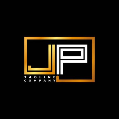JP Logo harfi monogram şekil çizgisi altın vektör şablonu. İş monogram şirketi