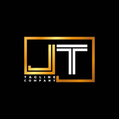 JT Logo harfi monogram şekil çizgisi altın vektör şablonu. İş monogram şirketi