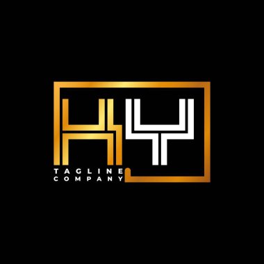 KY Logo harfli monogram şekil çizgisi altın vektör şablonu. İş monogram şirketi