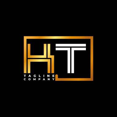 KT Logo harfi monogram şekil çizgisi altın vektör şablonu. İş monogram şirketi