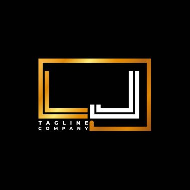 LJ Logo harfli monogram şekil çizgisi altın vektör şablonu. İş monogram şirketi