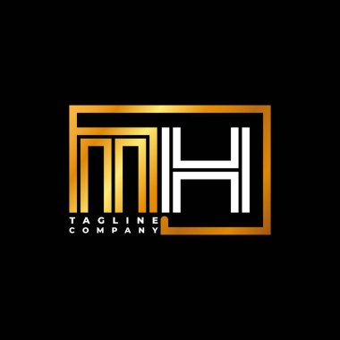 MH Logo harfli monogram şekil çizgisi altın vektör şablonu. İş monogram şirketi