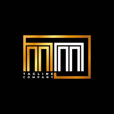 MM Logo harfli monogram şekil çizgisi altın vektör şablonu. İş monogram şirketi