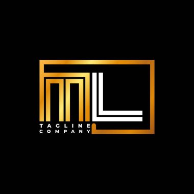 ML Logo harfli monogram şekil çizgisi altın vektör şablonu. İş monogram şirketi